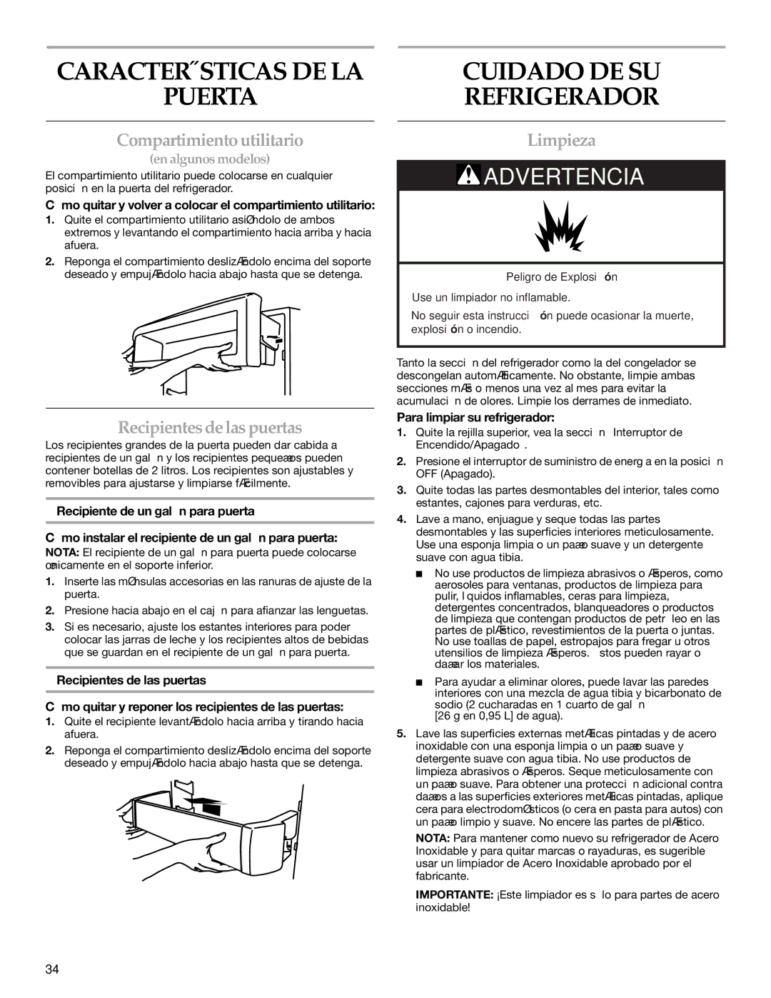 KitchenAid BUILT-IN REFRIGERATOR manual Características DE LA Puerta, Cuidado DE SU Refrigerador, Compartimiento utilitario 