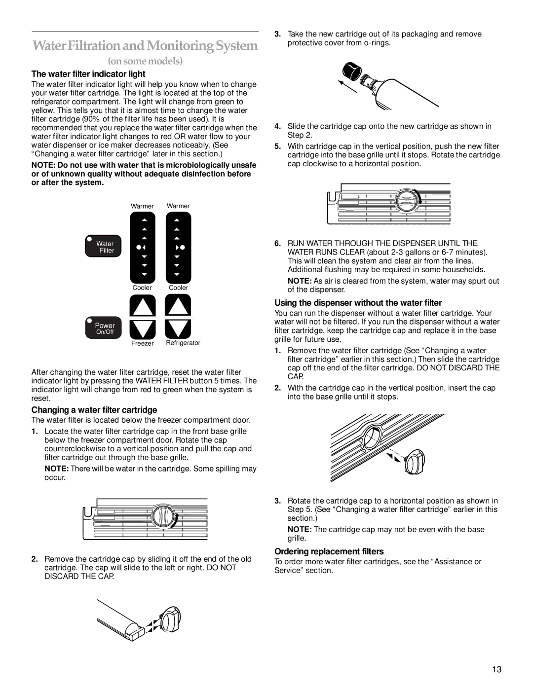 KitchenAid Cabinet Depth Side-by-Side Refrigerator manual Water Filtration and Monitoring System, On some models 