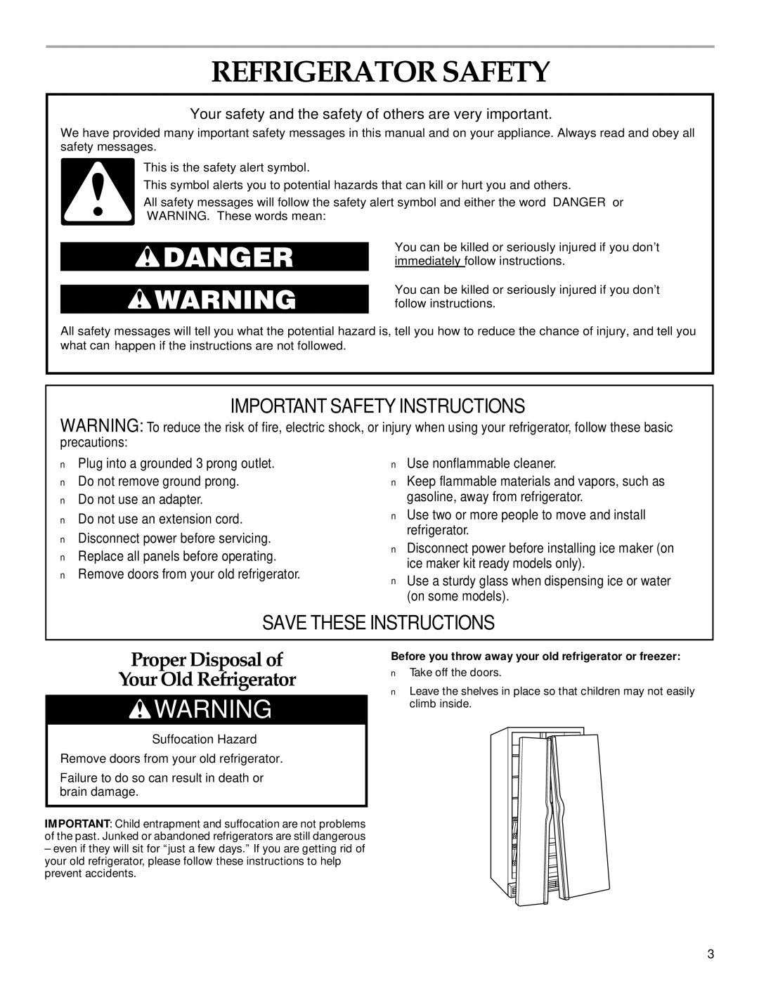 KitchenAid Cabinet Depth Side-by-Side Refrigerator manual Refrigerator Safety 