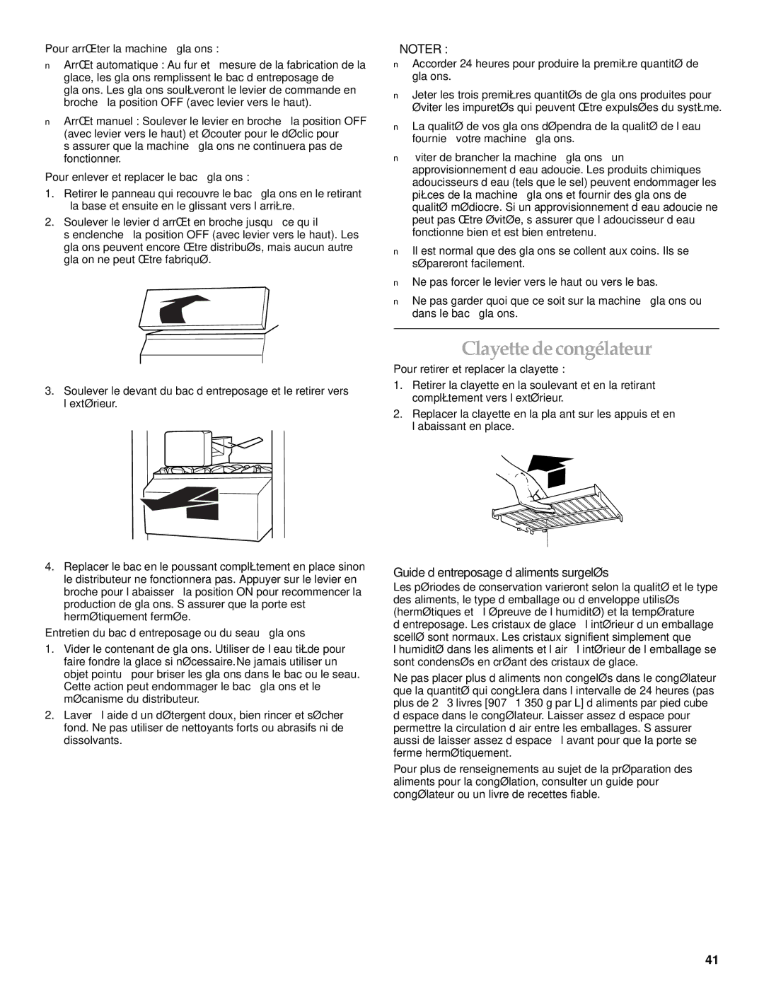 KitchenAid Cabinet Depth Side-by-Side Refrigerator manual Clayette de congélateur, Guide d’entreposage d’aliments surgelés 
