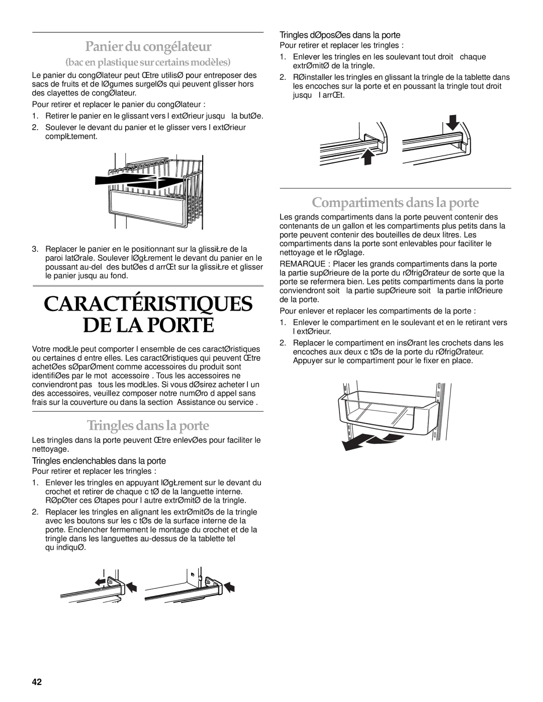 KitchenAid Cabinet Depth Side-by-Side Refrigerator manual Caractéristiques DE LA Porte, Panier du congélateur 