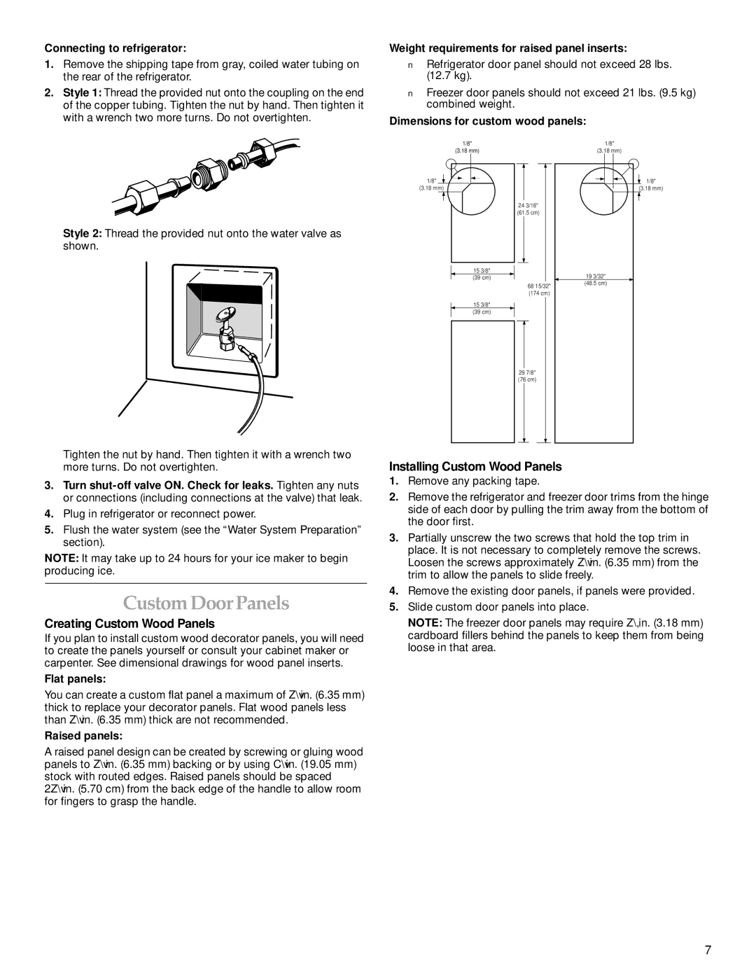 KitchenAid Cabinet Depth Side-by-Side Refrigerator manual CustomDoor Panels, Creating Custom Wood Panels 