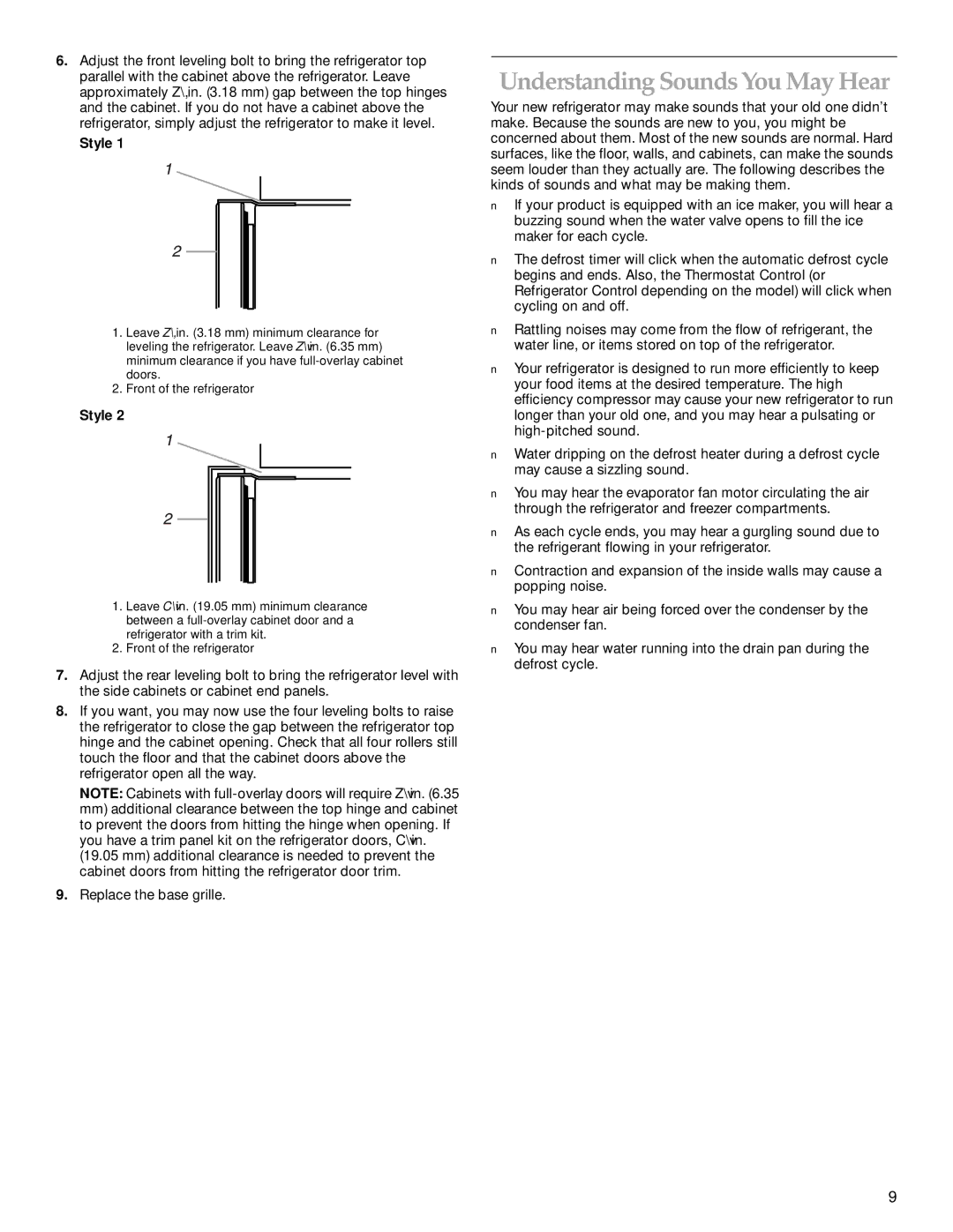 KitchenAid Cabinet Depth Side-by-Side Refrigerator manual Understanding Sounds You May Hear, Style 