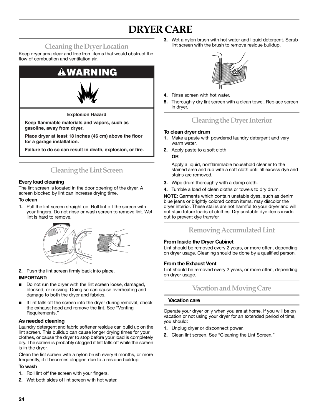 KitchenAid Clothes Dryer manual Dryer Care 