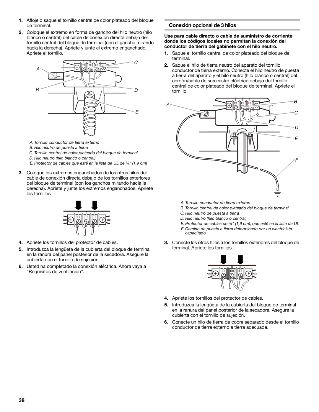 KitchenAid Clothes Dryer manual Conexión opcional de 3 hilos 