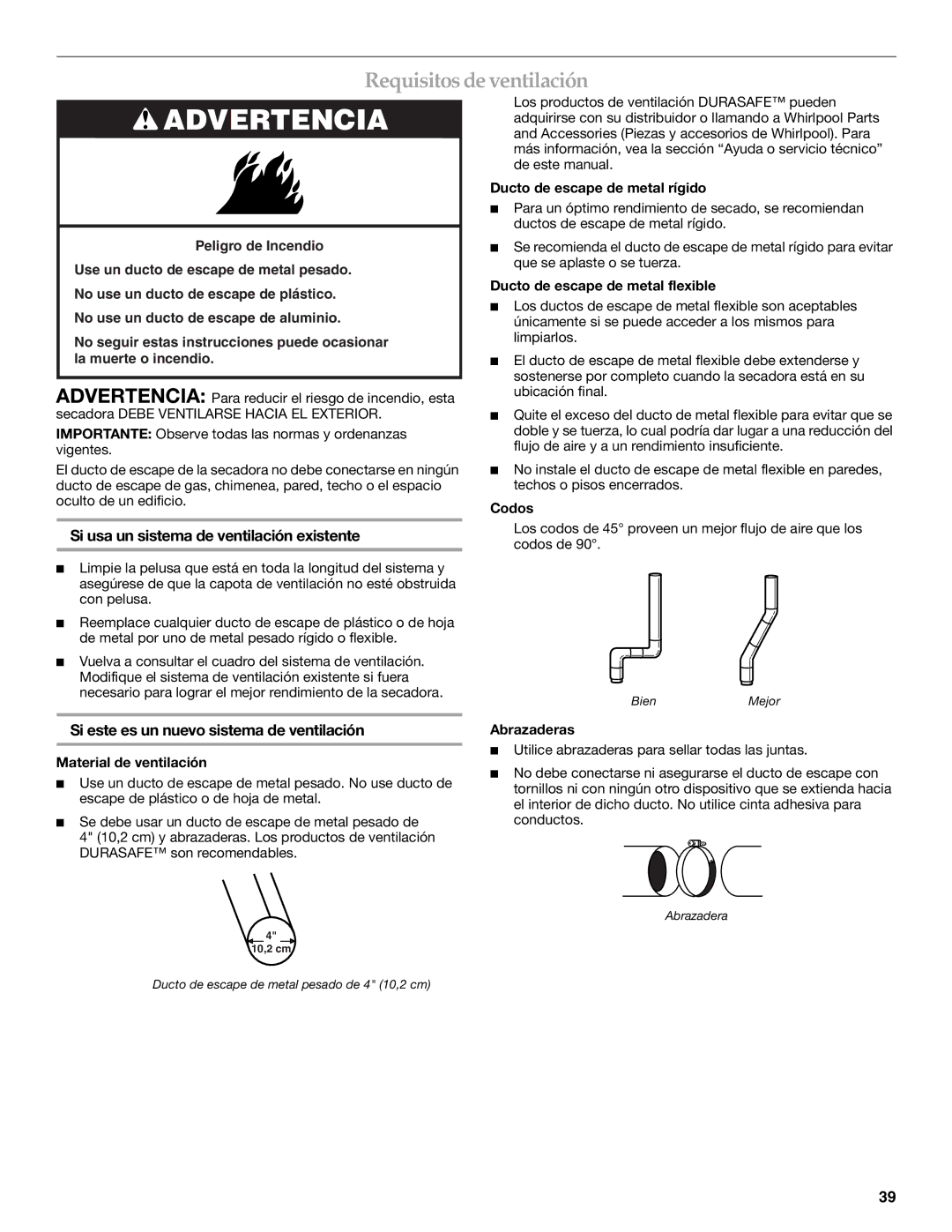 KitchenAid Clothes Dryer manual Requisitos de ventilación, Si usa un sistema de ventilación existente 