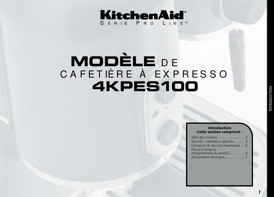 KitchenAid 88, Coffeemaker, 4KPES100 manual Modèle DE 