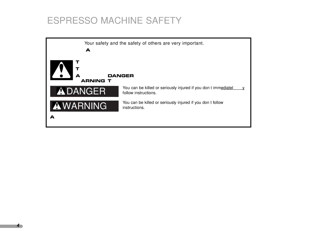 KitchenAid Coffeemaker, 4KPES100, 88 manual Espresso Machine Safety, Your safety and the safety of others are very important 