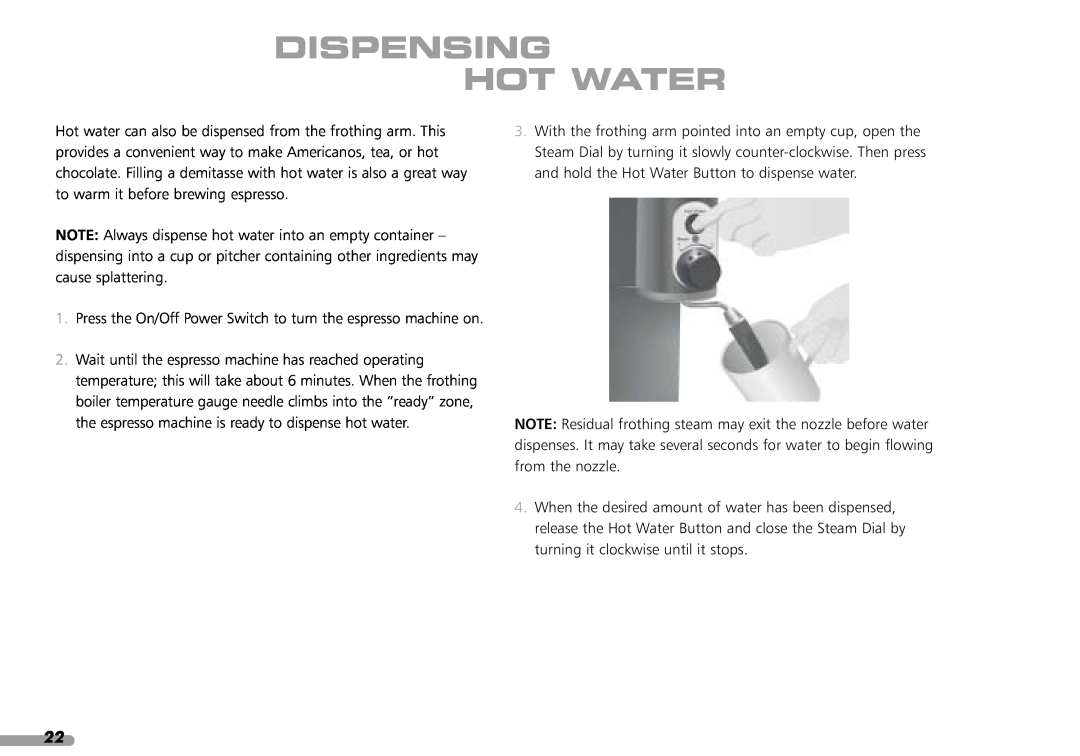 KitchenAid Coffeemaker, 4KPES100, 88 manual Dispensing Hot Water 