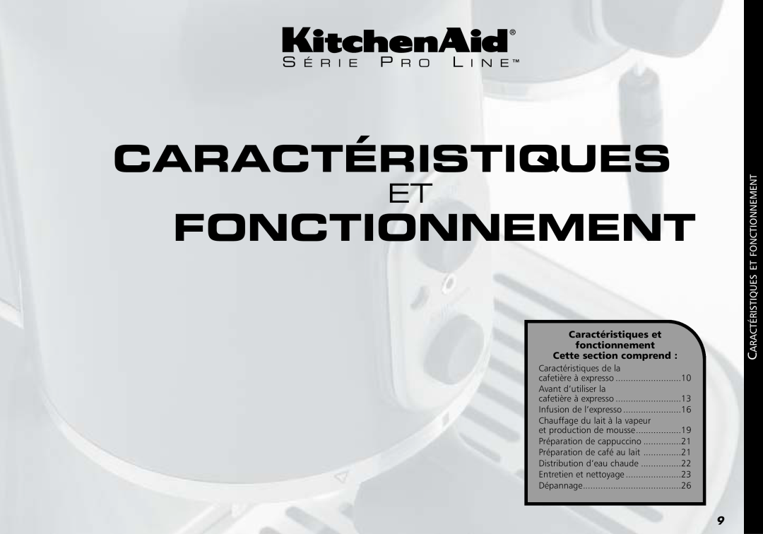 KitchenAid 4KPES100, Coffeemaker, 88 manual S É R I E P R O L I N E, Caractéristiques Et Fonctionnement 