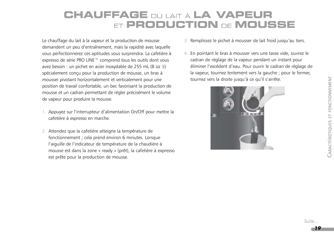KitchenAid 88, Coffeemaker, 4KPES100 manual Chauffage Du Lait À La Vapeur Et Production De Mousse 