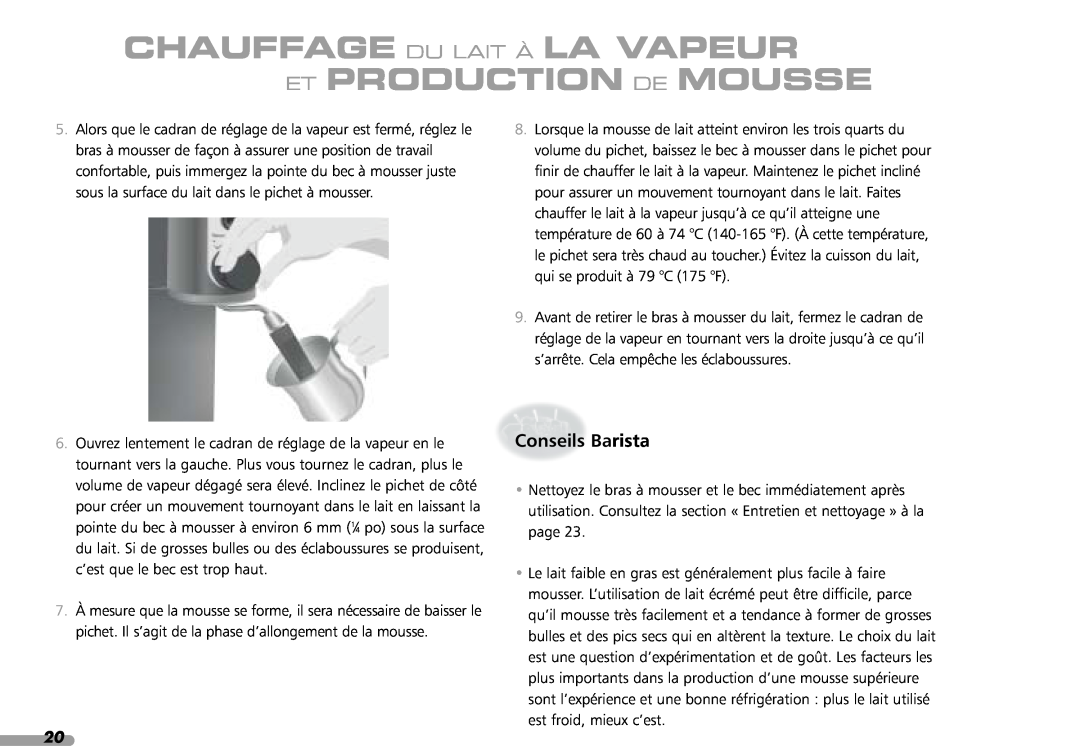 KitchenAid Coffeemaker, 4KPES100, 88 manual Chauffage Du Lait À La Vapeur Et Production De Mousse, Conseils Barista 