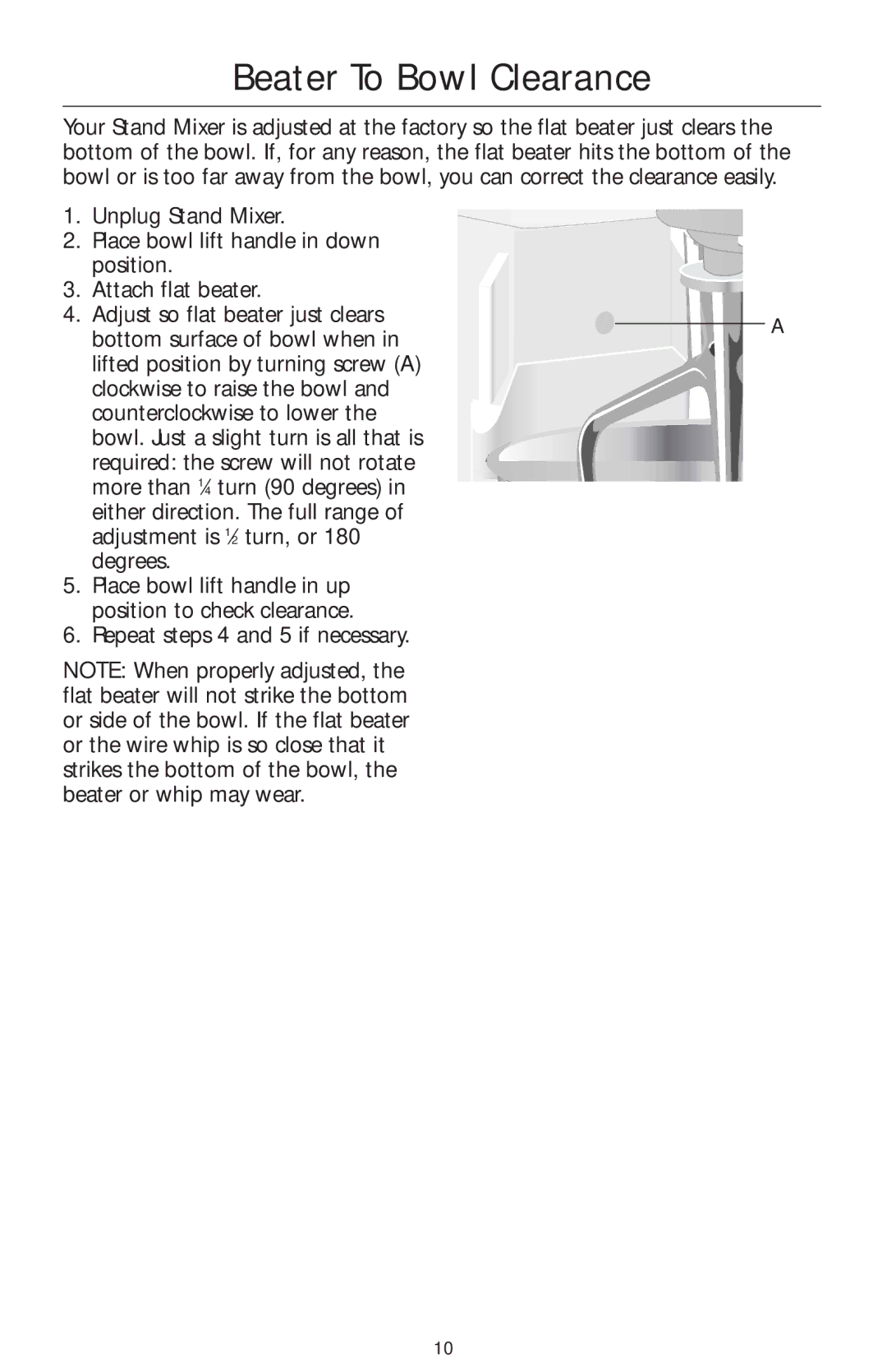 KitchenAid COMMERCIAL MIXER manual Beater To Bowl Clearance 