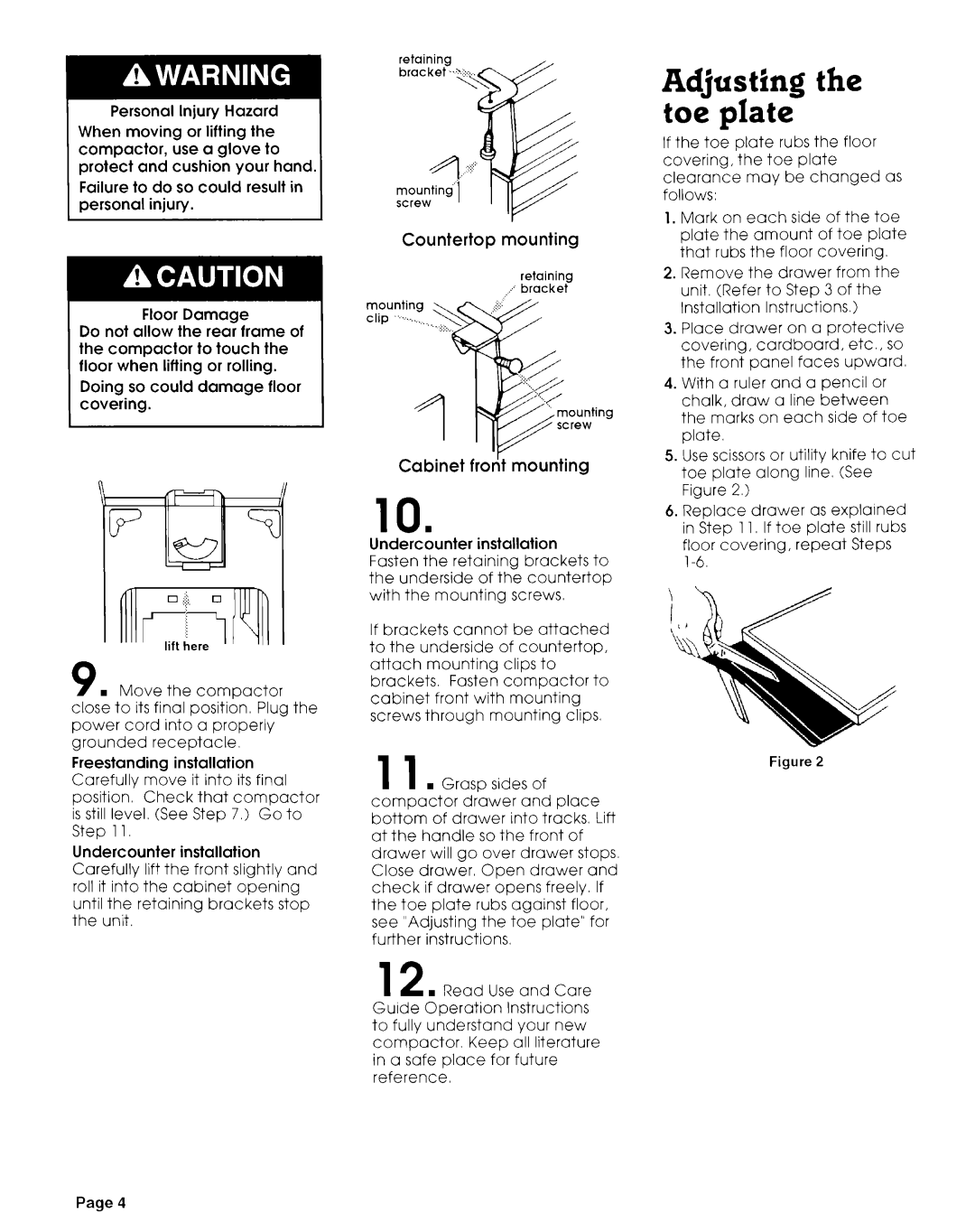 KitchenAid compactor installation instructions Adjusting the toe plate 