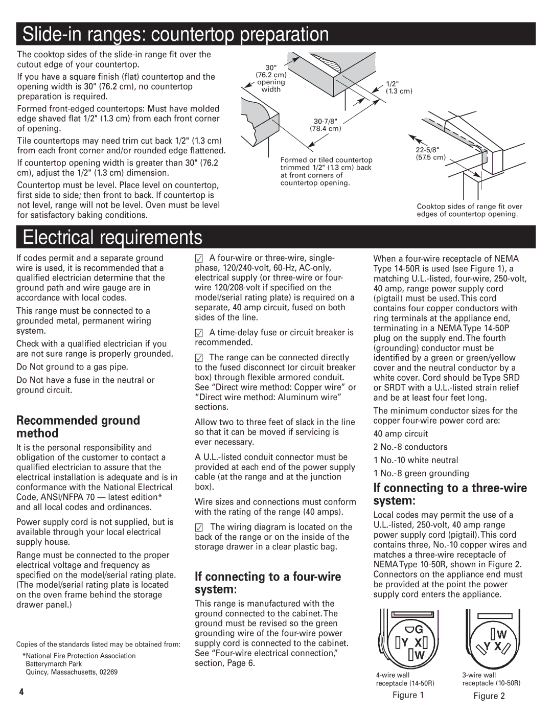 KitchenAid Convection Oven Slide-in ranges countertop preparation, Electrical requirements, Recommended ground method 