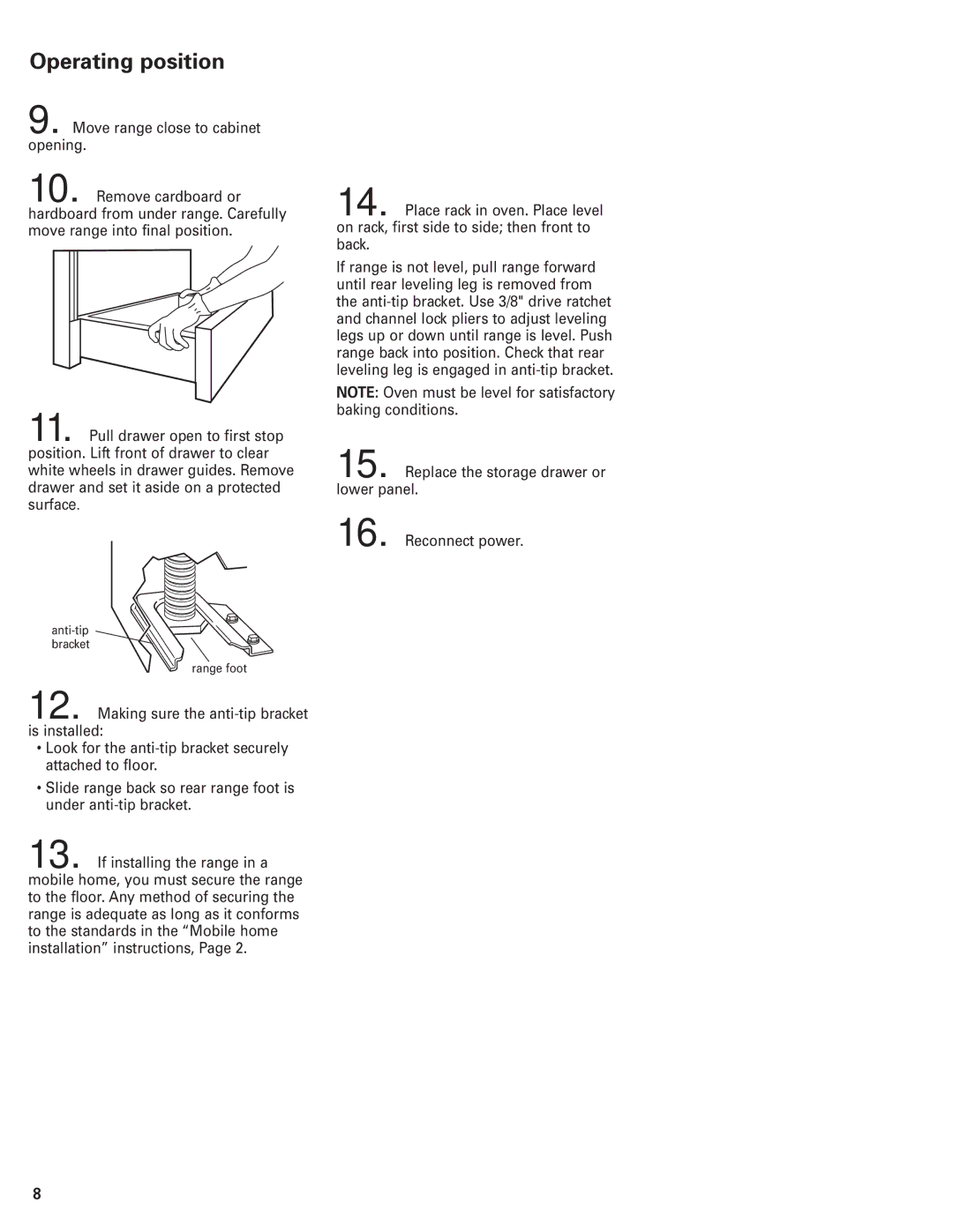 KitchenAid Convection Oven installation instructions Operating position 