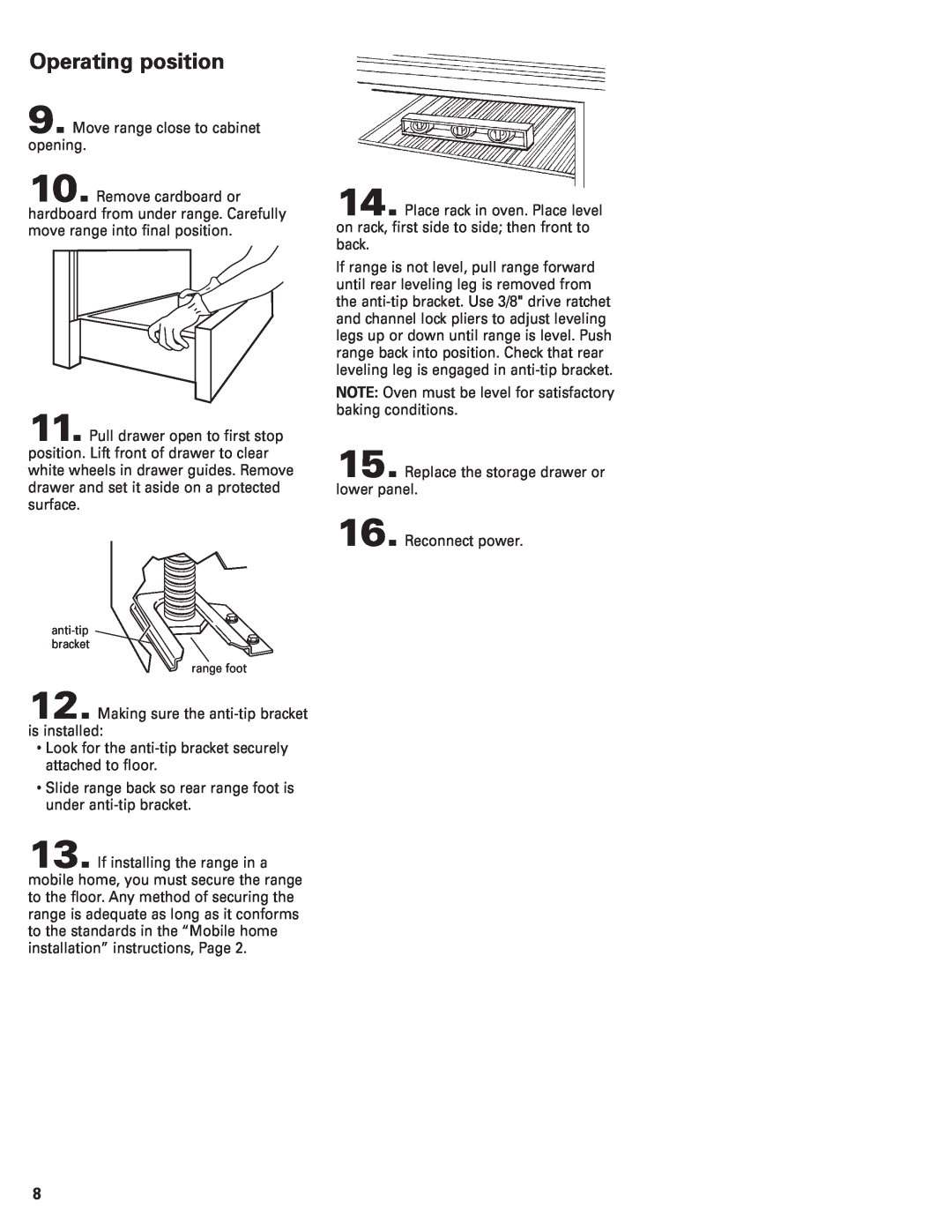 KitchenAid Convection Oven installation instructions Operating position 