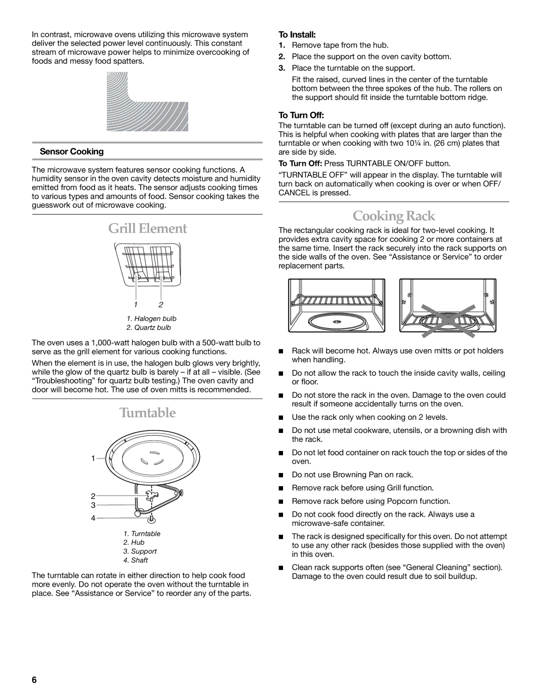 KitchenAid COOK SPEED OVEN manual Grill Element, Turntable, Cooking Rack 