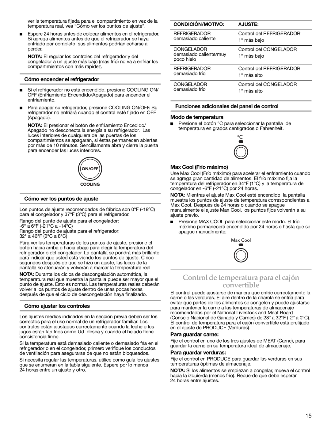 KitchenAid Counter Depth Side-by-Side Refrigerator warranty Control de temperatura para el cajón Convertible 