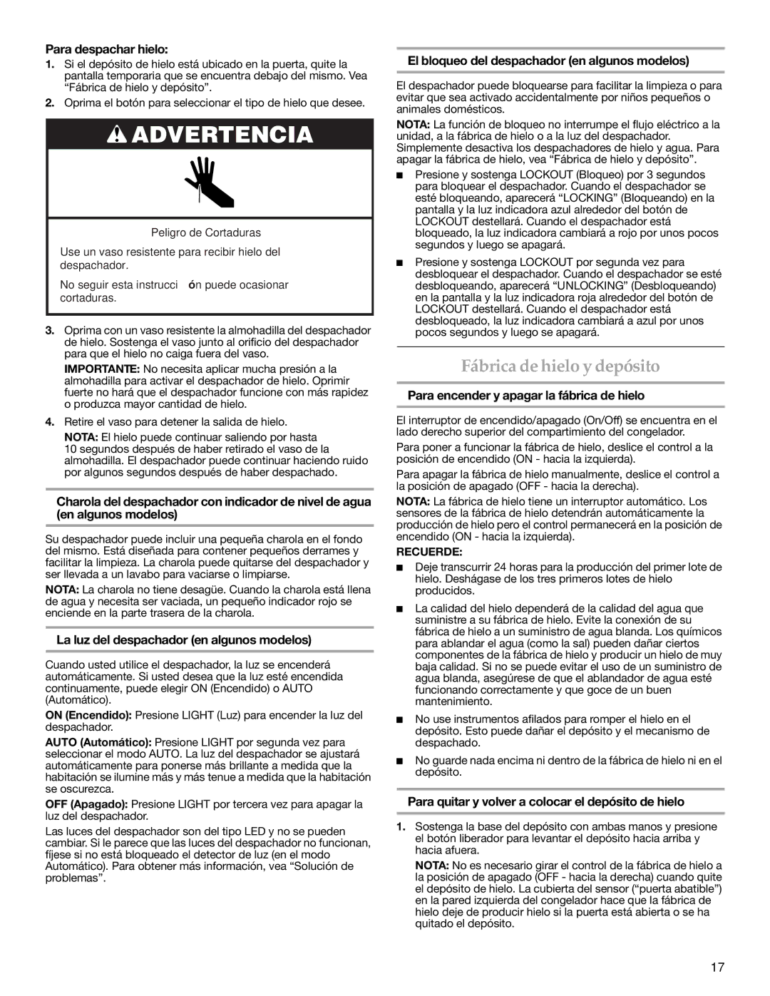 KitchenAid Counter Depth Side-by-Side Refrigerator warranty Fábrica de hielo y depósito 