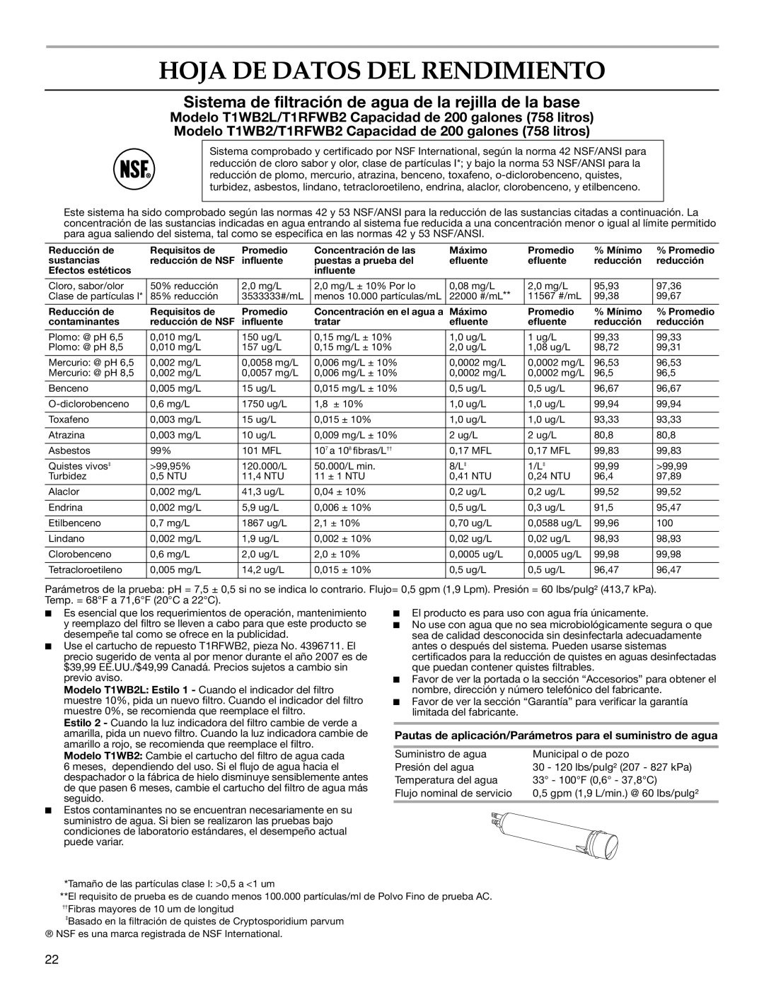 KitchenAid Counter Depth Side-by-Side Refrigerator warranty Hoja DE Datos DEL Rendimiento 