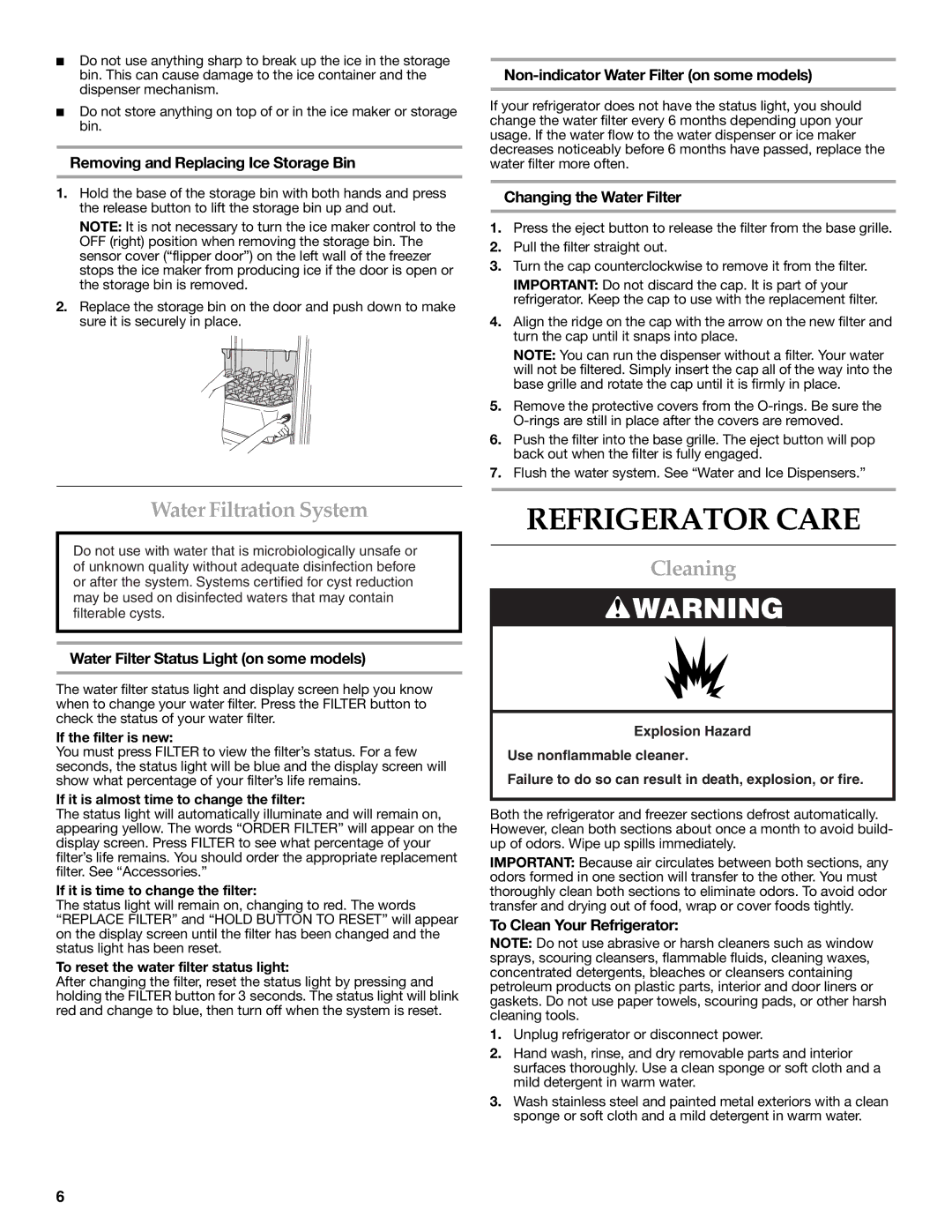 KitchenAid Counter Depth Side-by-Side Refrigerator warranty Refrigerator Care, Water Filtration System, Cleaning 