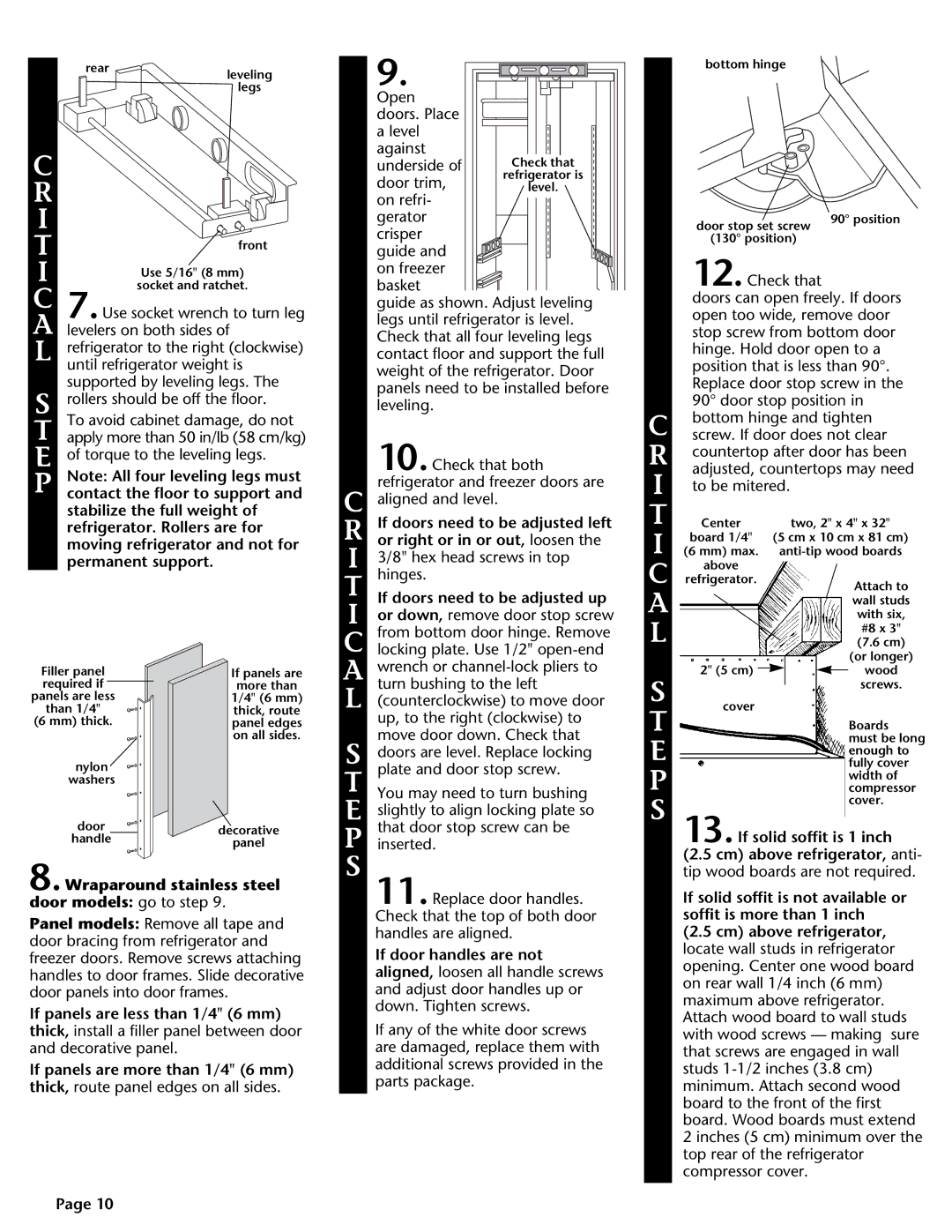 KitchenAid DHT-486XP Wraparound stainless steel door models go to step, If doors need to be adjusted up, Rearleveling legs 