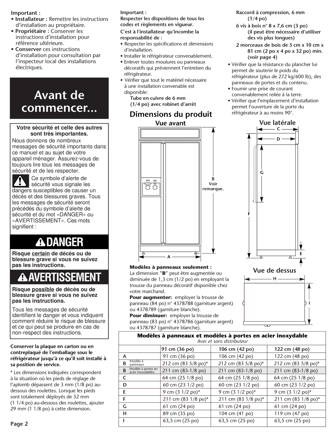 KitchenAid DHT-486XP manual Dimensions du produit, Vue avant, Vue latérale, Vue de dessus 