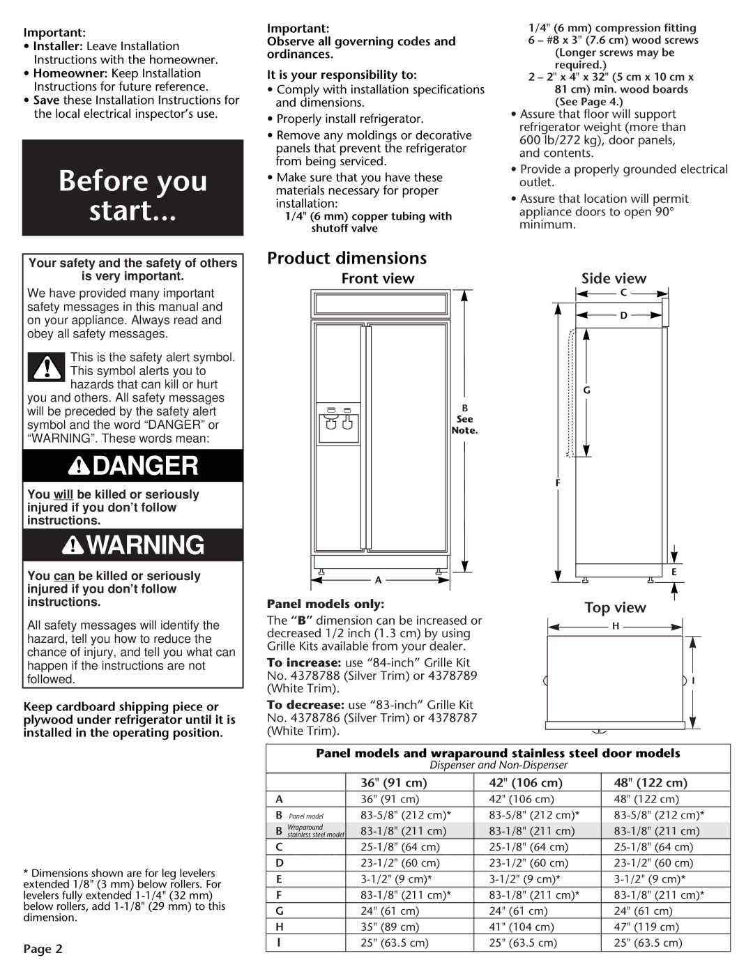 KitchenAid DHT-486XP manual Before you Start, Product dimensions, Front view Side view, Top view 