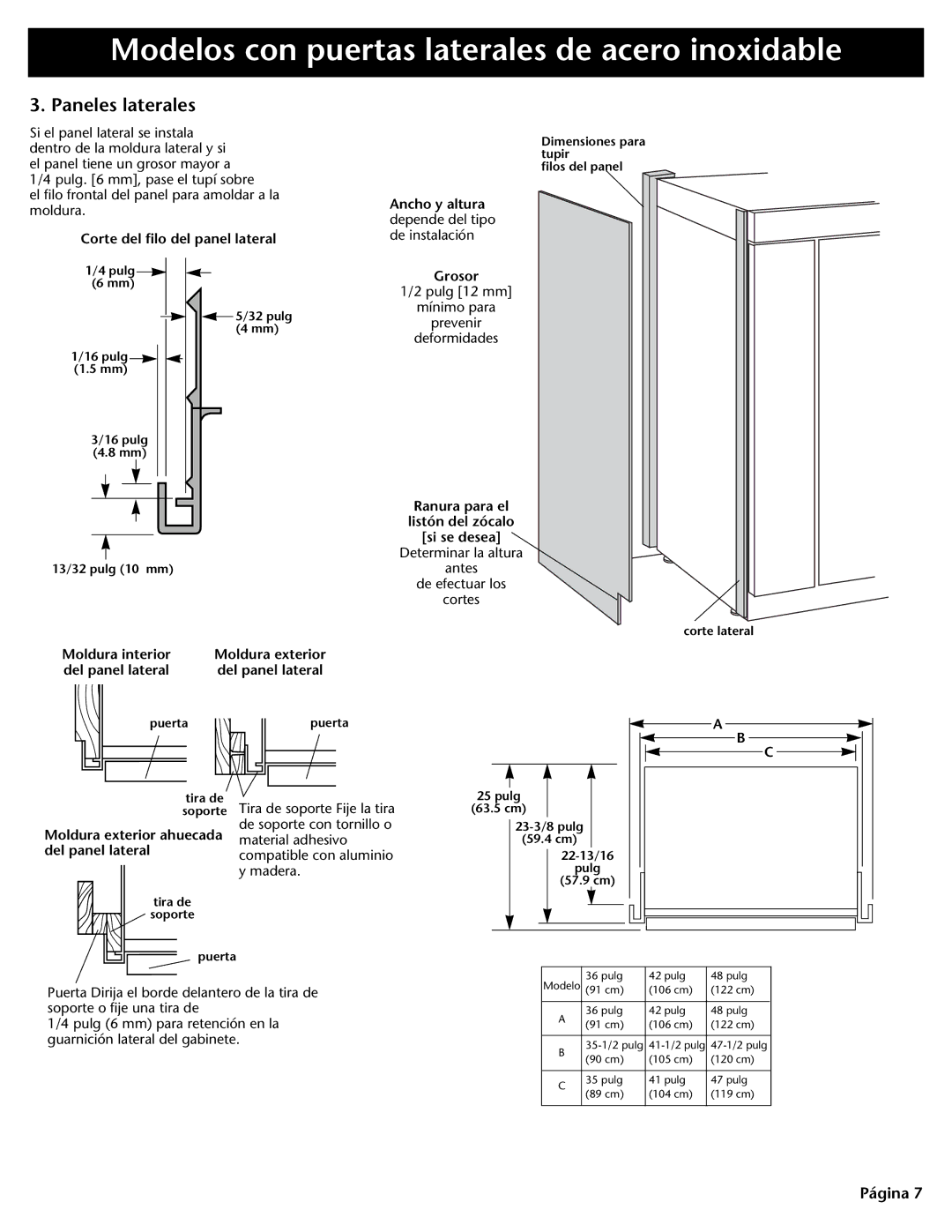 KitchenAid DHT-486XP manual Modelos con puertas laterales de acero inoxidable, Ranura para el Listón del zócalo Si se desea 