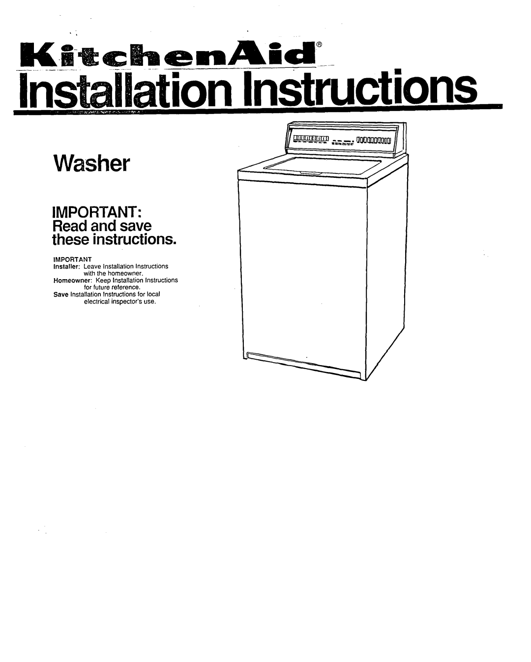 KitchenAid Dishwasher installation instructions Washer 