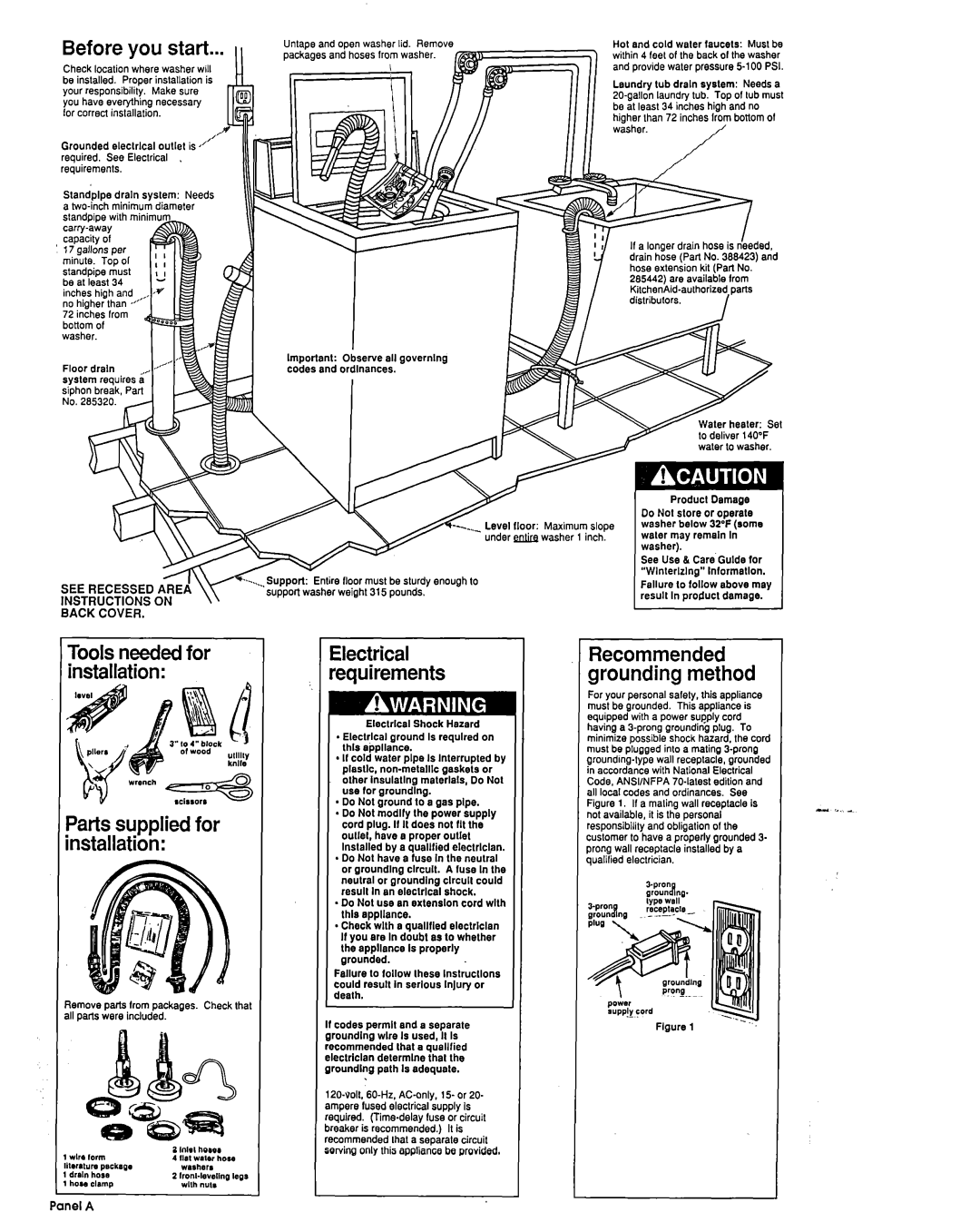 KitchenAid Dishwasher Needs Two-inch minimum diameter Slandpipe, Per, Top, Must Be al least, From ObserveI Bottom, Floor 