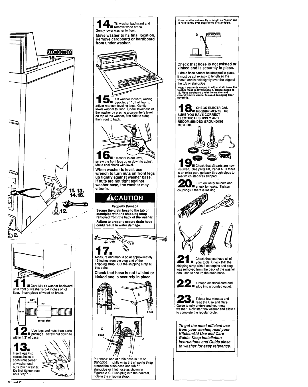 KitchenAid Dishwasher installation instructions Check that hose Is not twisted or Inked and Is securely In place 