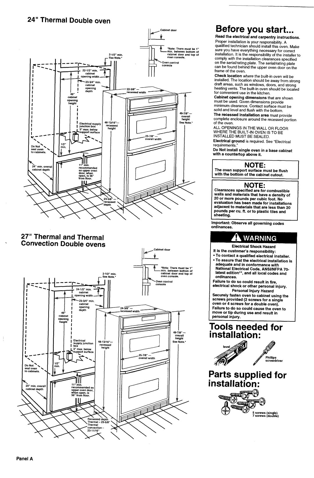 KitchenAid Double Oven Before, Start, Thermal Double oven, Thermal and Thermal \ Convection Double ovens 