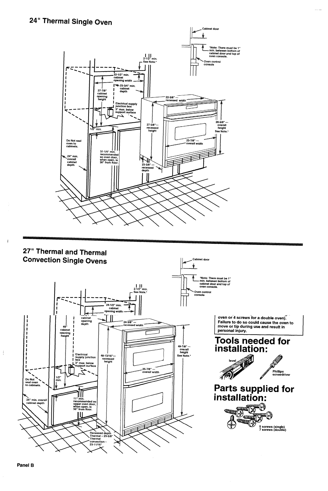 KitchenAid Double Oven installation instructions Thermal Single Oven, Thermal and Thermal Convection Single Ovens 