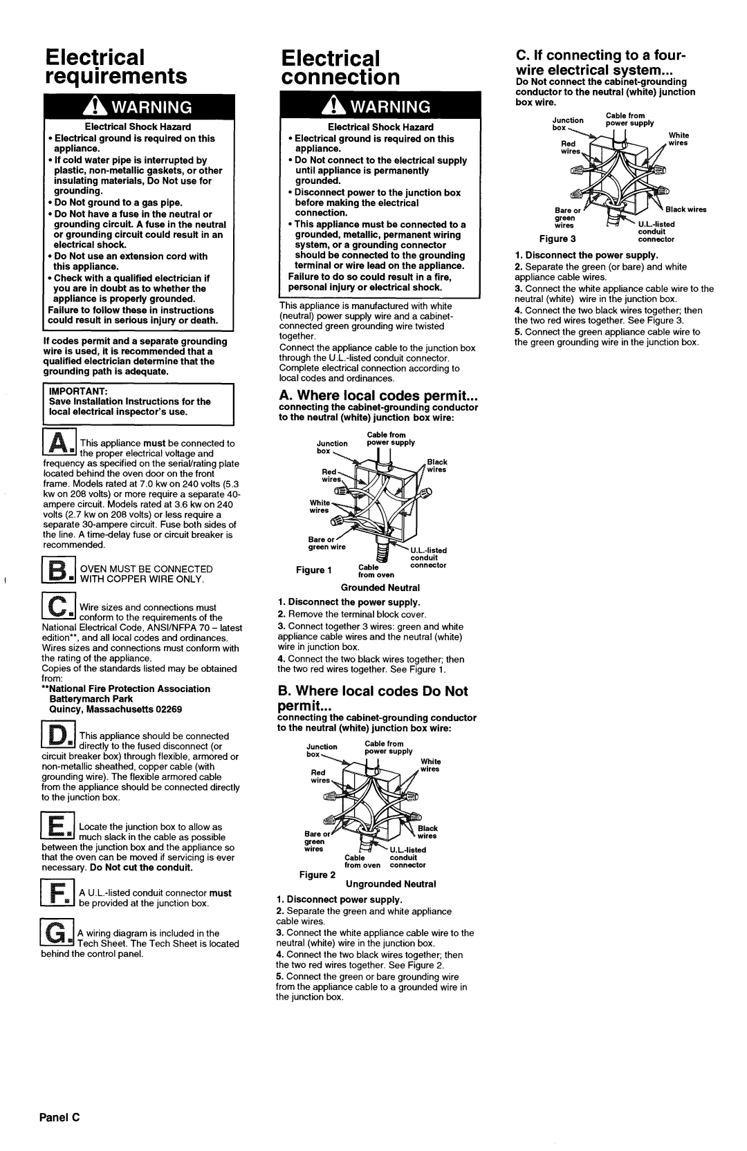 KitchenAid Double Oven ElectricalElectrical Requirementsconnection, Grounded Neutral Disconnect the power supply 