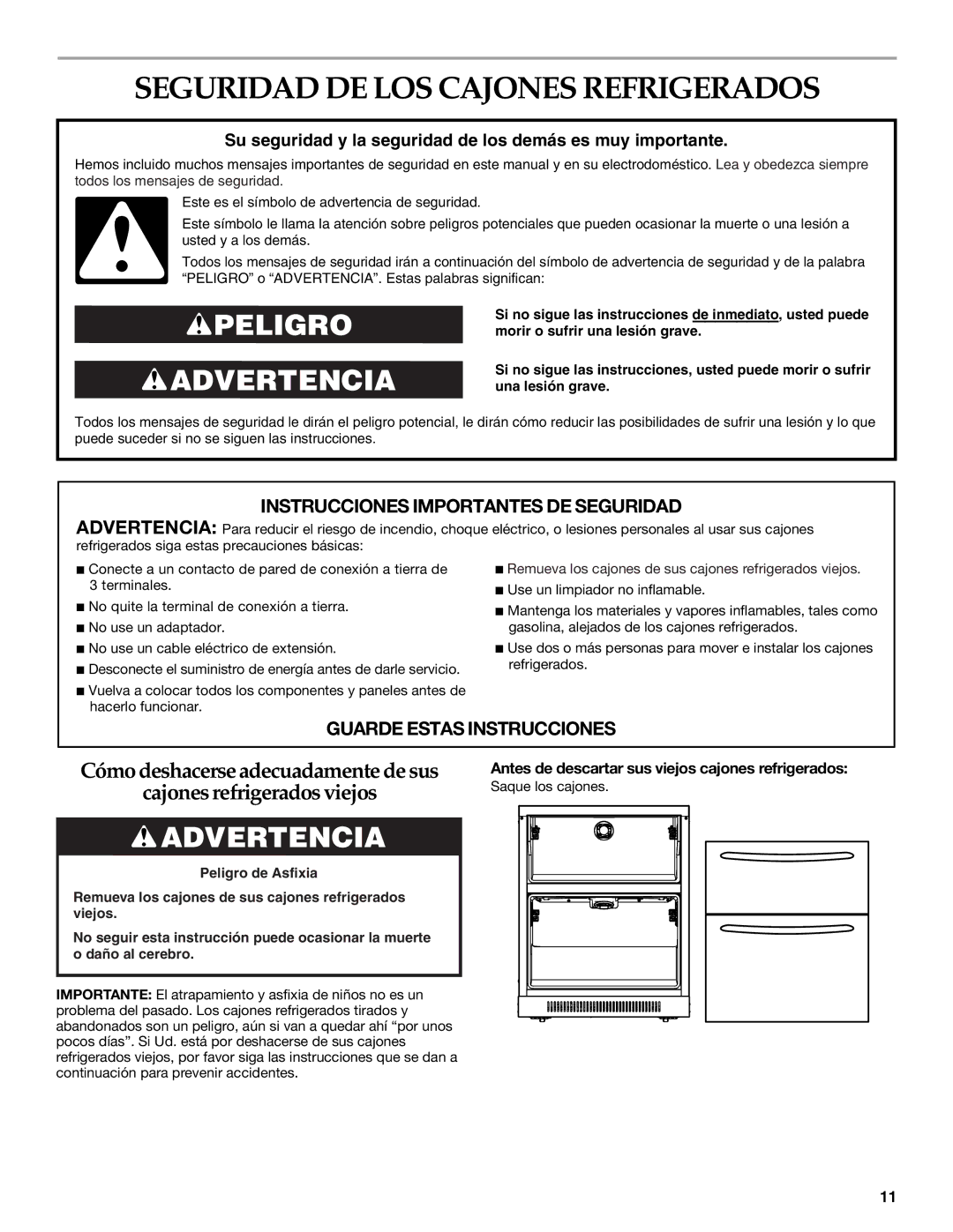 KitchenAid DOUBLE REFRIGERATOR DRAWERS manual Seguridad DE LOS Cajones Refrigerados 