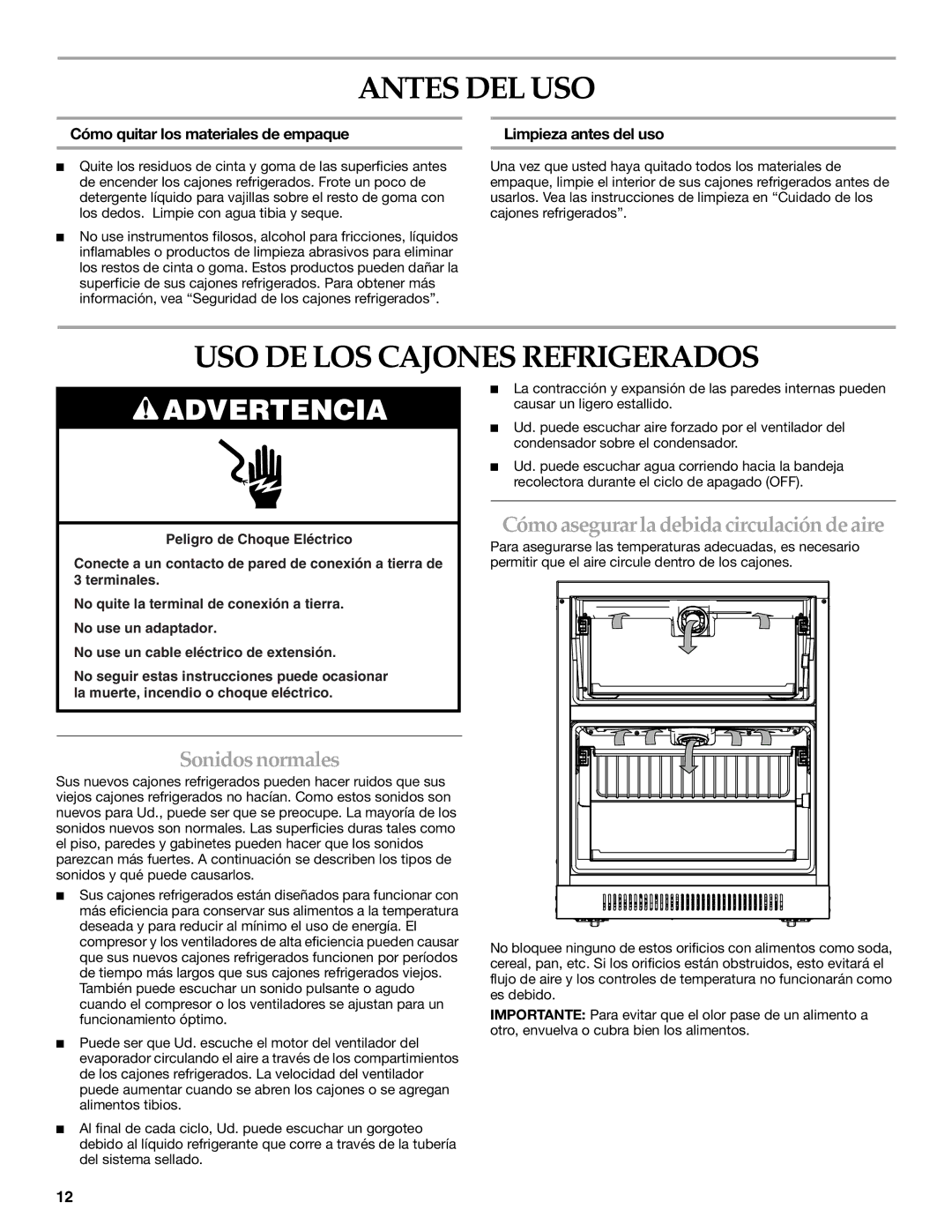 KitchenAid DOUBLE REFRIGERATOR DRAWERS manual Antes DEL USO, USO DE LOS Cajones Refrigerados, Sonidosnormales 