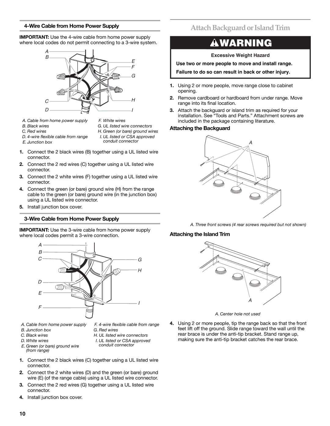 KitchenAid Dual Fuel Convection Range Attach Backguard or Island Trim, Wire Cable from Home Power Supply 