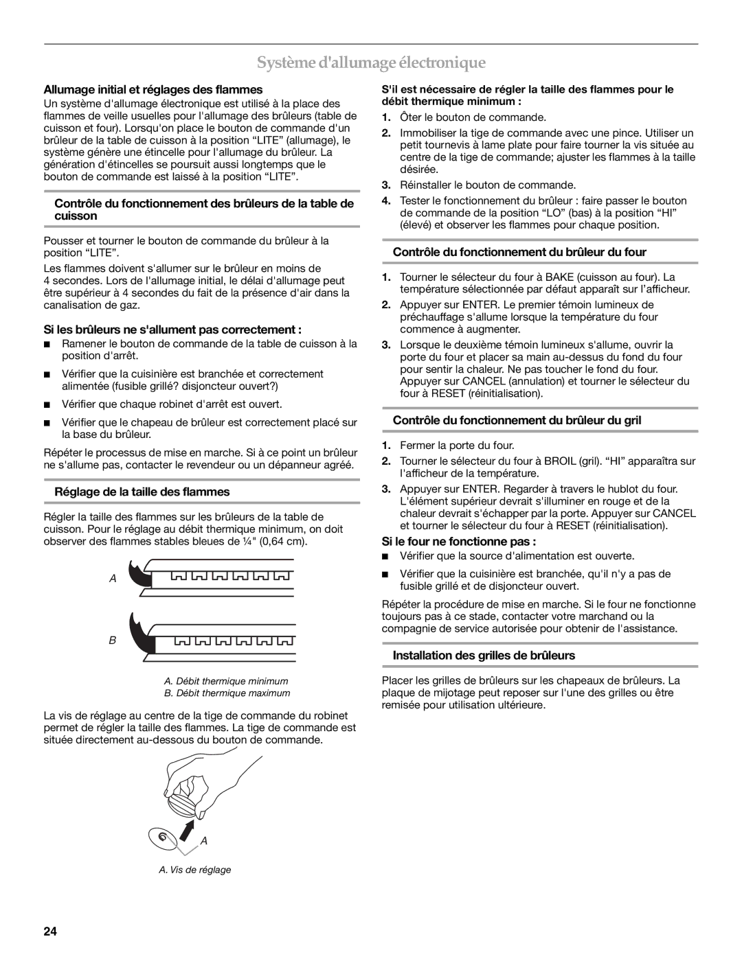 KitchenAid Dual Fuel Convection Range installation instructions Système dallumage électronique 