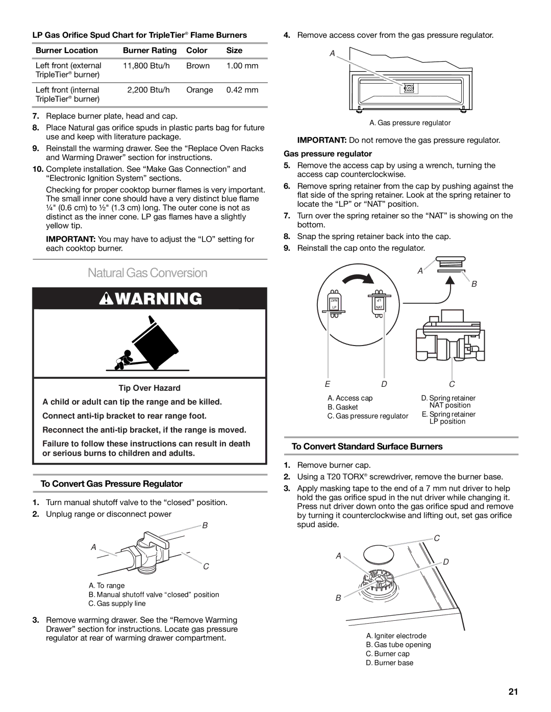 KitchenAid DUALFUEL RANGES installation instructions NaturalGasConversion 