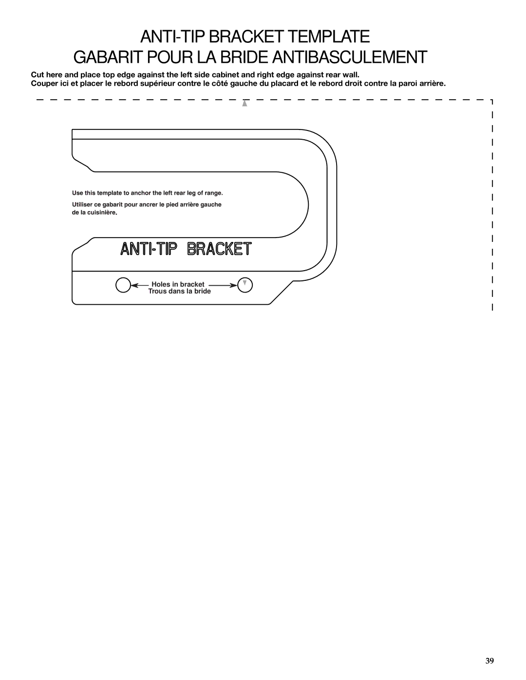 KitchenAid DUALFUEL RANGES installation instructions Holes in bracket Trous dans la bride 