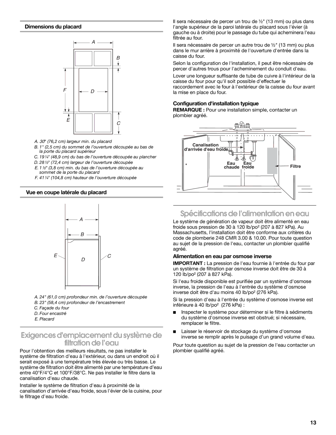 KitchenAid Electric Built-In Microwave/Oven Combination Exigences demplacement du système de Filtration de l’eau 