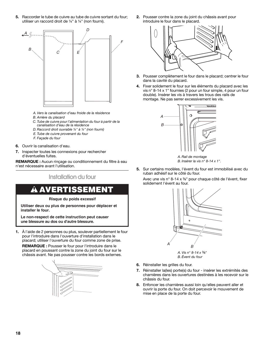 KitchenAid Electric Built-In Microwave/Oven Combination installation instructions Installation du four 