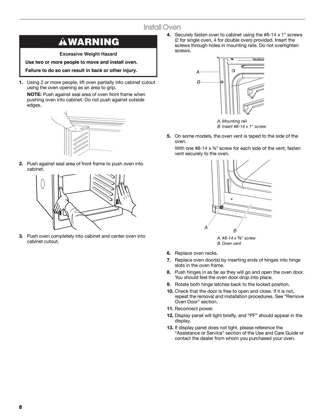 KitchenAid Electric Built-In Microwave/Oven Combination installation instructions Install Oven 