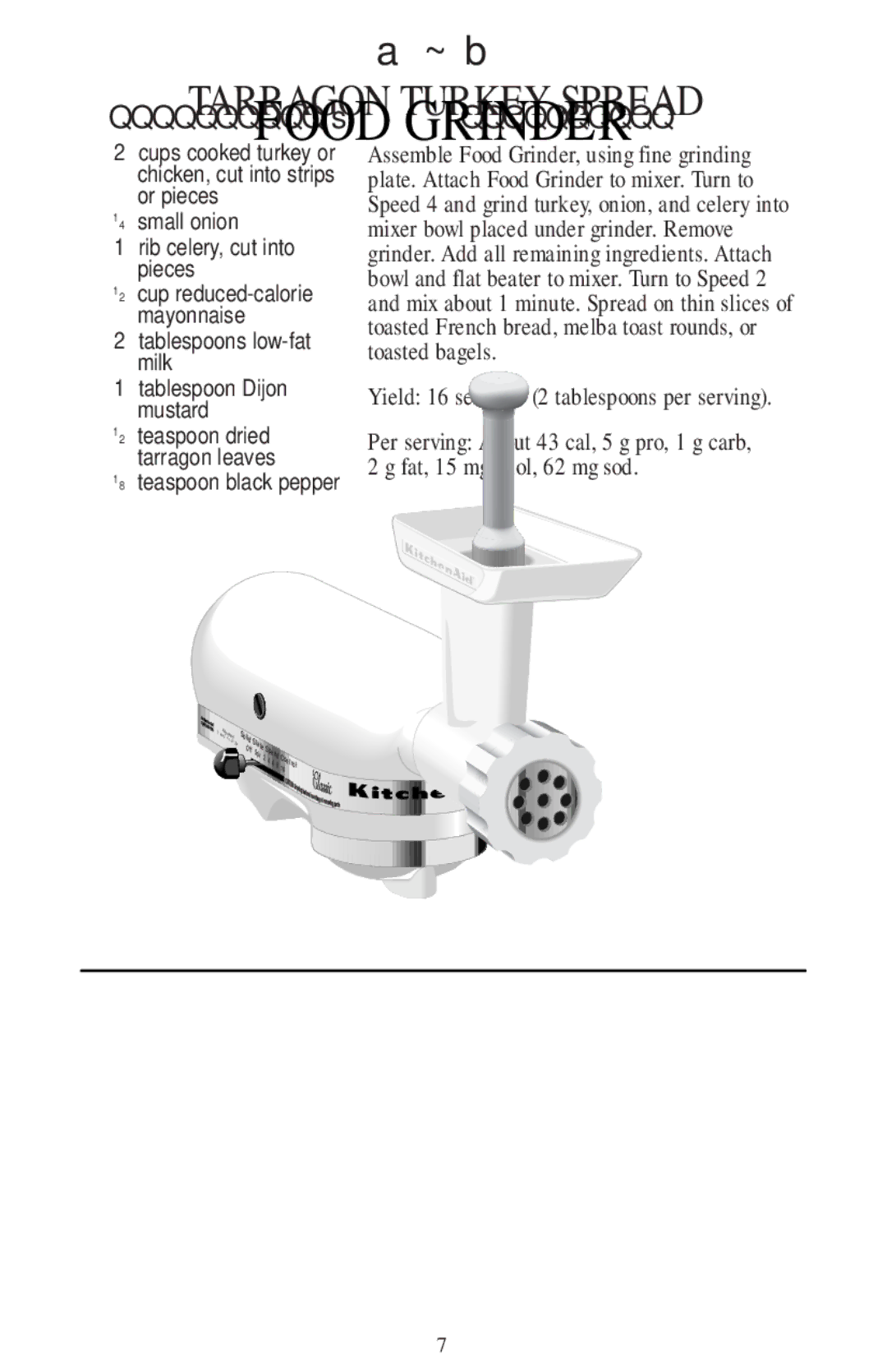 KitchenAid FOOD GRINDER manual Tarragon Turkey Spread 