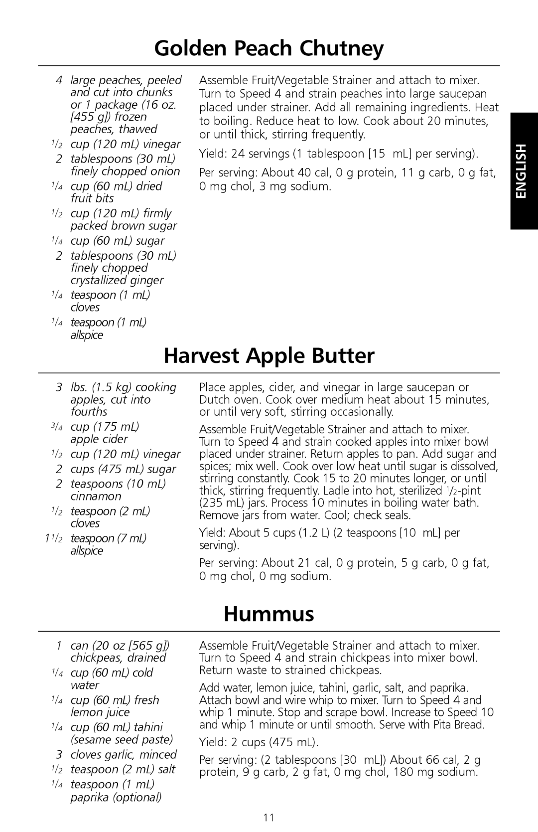 KitchenAid 9709647B, Food Processor, 161 manual Golden Peach Chutney, Harvest Apple Butter, Hummus 