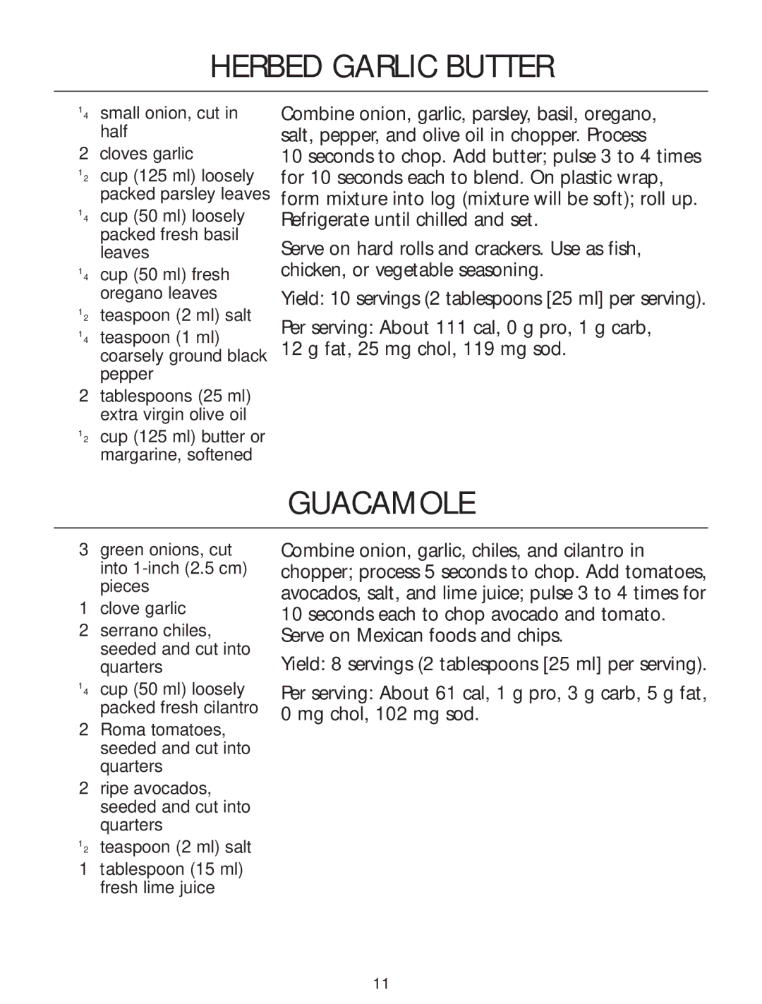 KitchenAid Food Processor manual Herbed Garlic Butter, Guacamole 