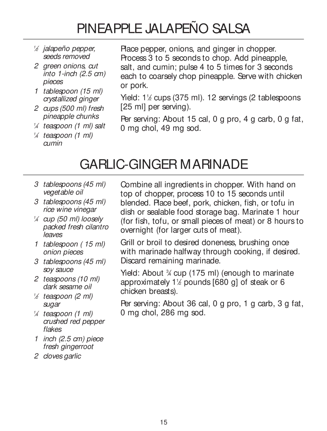 KitchenAid Food Processor manual Pineapple Jalapeño Salsa, GARLIC-GINGER Marinade 