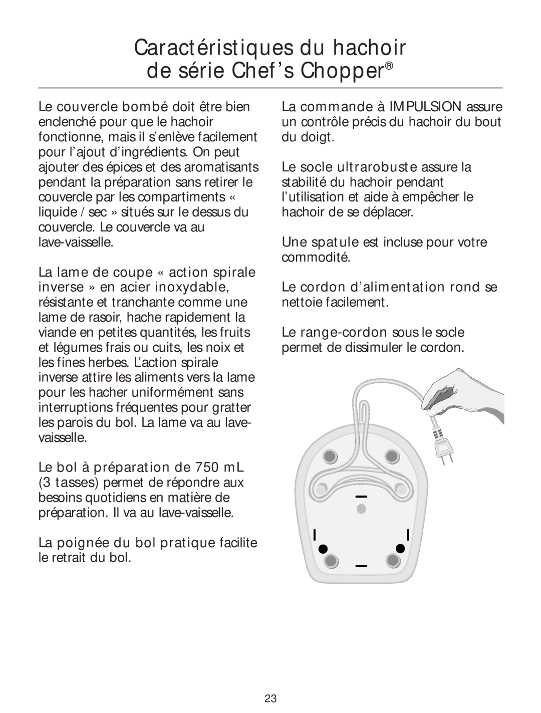 KitchenAid Food Processor manual Le cordon d’alimentation rond se nettoie facilement 